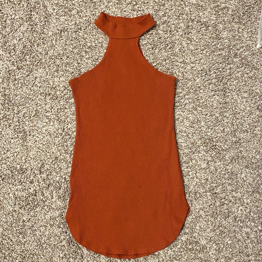 Rust Orange Sleeveless Ribbed Shirt